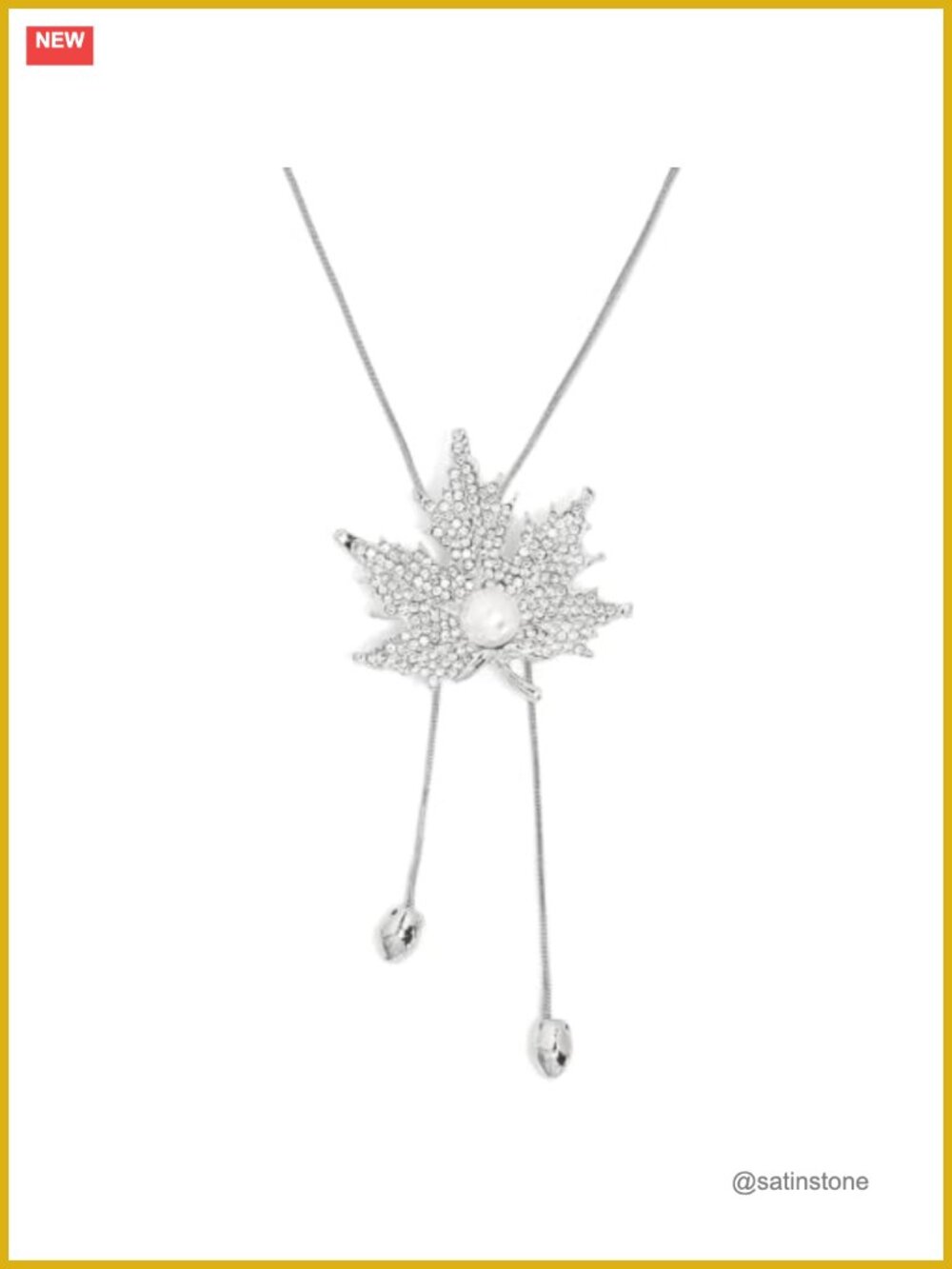 Y-Shaped Maple Leaf Pendant Necklace Adjustable Long Chain Rhinestone